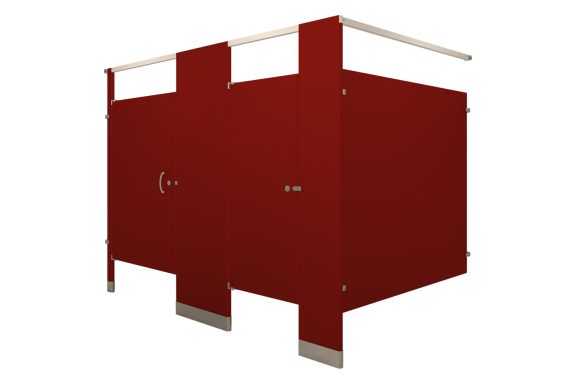Powder Coated Headrail Braced Toilet Partitions in Deep Red