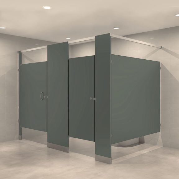 Headrail Braced Powder Coated Toilet Partitions - 545 Charcoal
