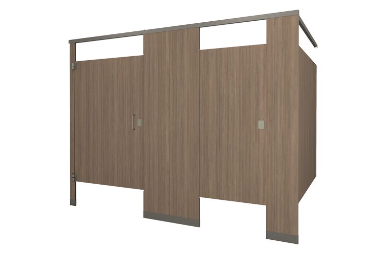 Phenolic Headrail Braced Portico Teak Toilet Partition